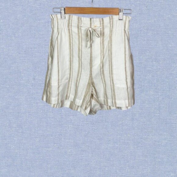 NWT Madewell Linen-Blend Pull-On Paperbag Shorts Undyed Stripe Edition Size XS - Picture 4 of 12